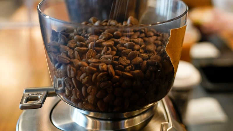 Granos de café en un molinillo en una cafetería en College Park, Maryland, el 1 de septiembre...