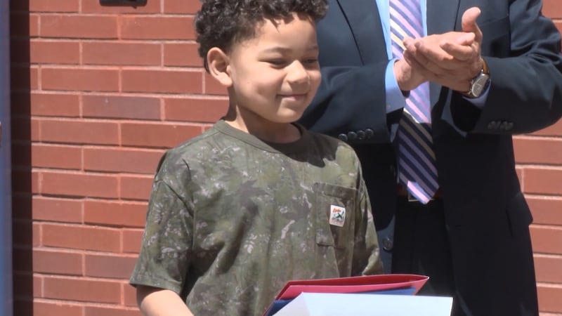 Sameer Santana, 7, is being hailed as a hero after he used the Heimlich maneuver to save a...