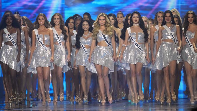 Contestants take part in the final round of the 74th Miss Universe Beauty Pageant in...